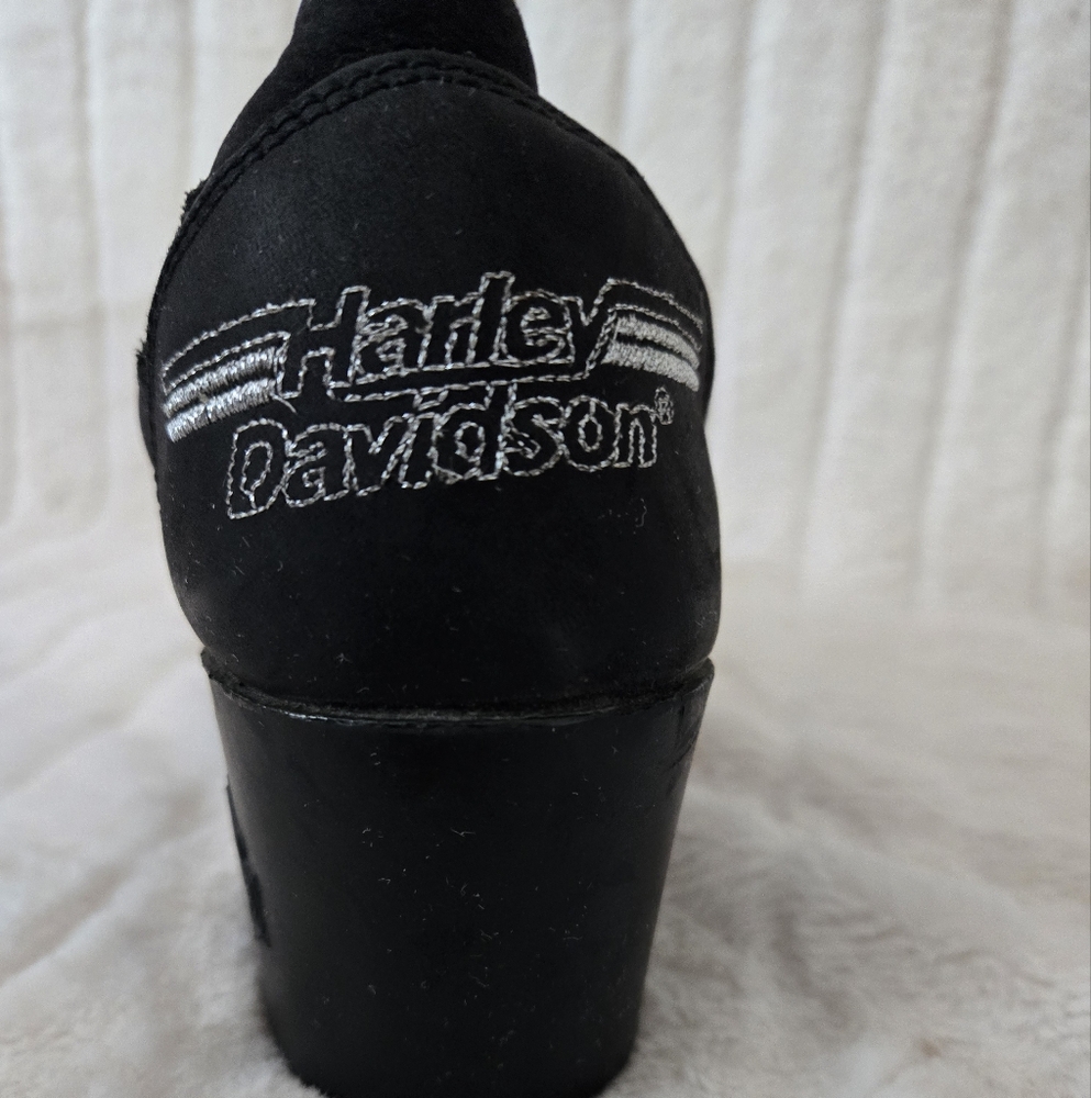 Harley-Davidson Black Heeled Boots with Chunky Heel and Rugged Sole